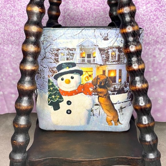 Dachshund bag with matching wallet, Christmas doxie with snowman friend - Picture 6 of 15